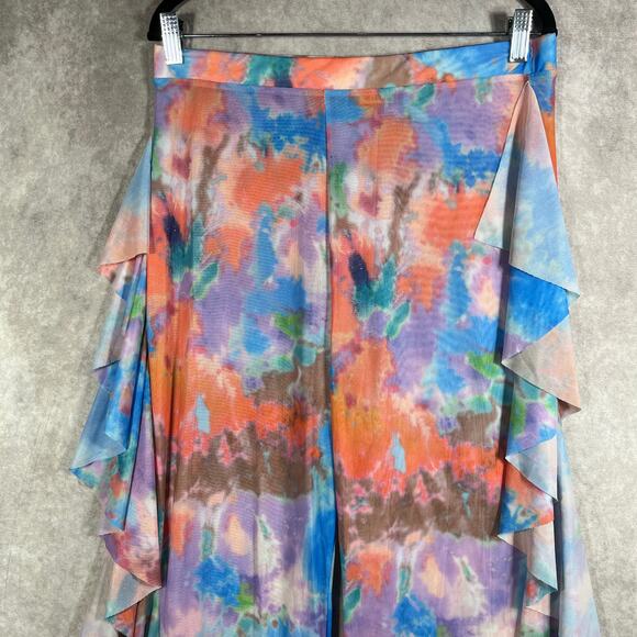 Love Highlight Pants Cover Up Womens XL Multicolor Mesh Sheer Ruffle Psychedelic - Picture 2 of 11